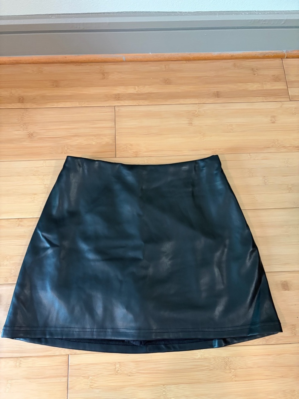 Tic Toc Black Faux Leather A-Line Skort with Smooth Finish